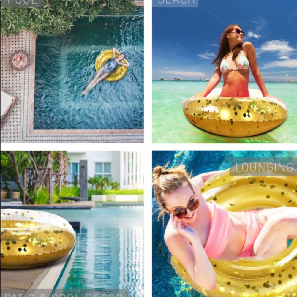POZA Gold Inflatable Pool Float Ring Tube Confetti - Picture 5 of 5